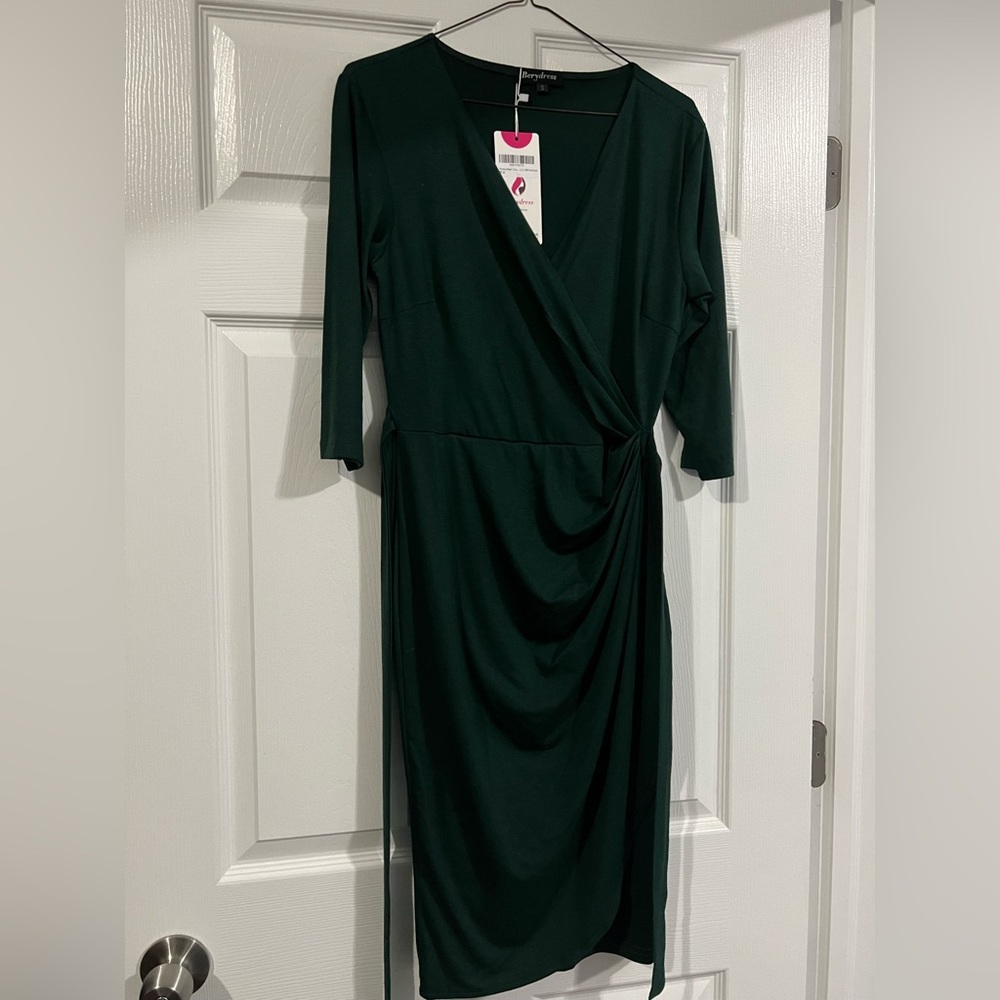 Never worn dark green wrap dress